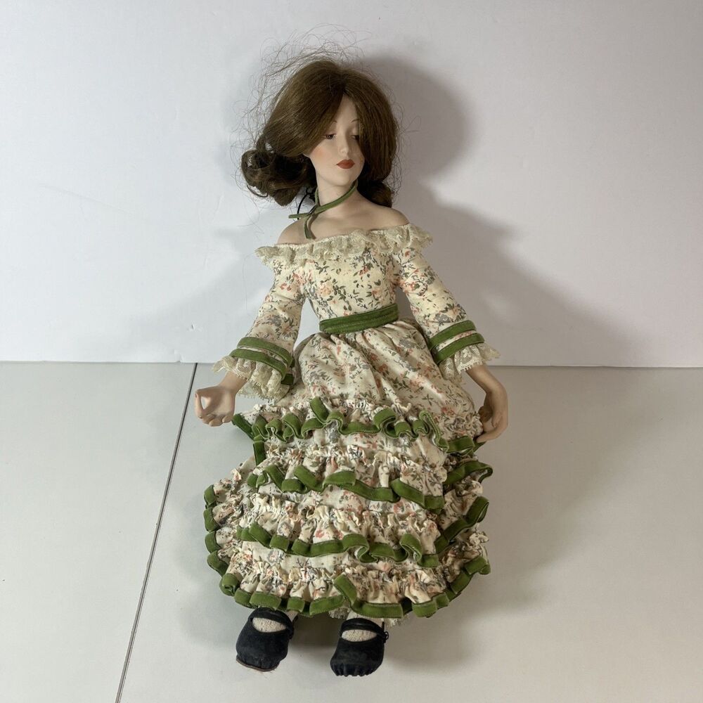 Antique Danbury Mint Porcelain Bisque and Fabric Doll 16 Tall